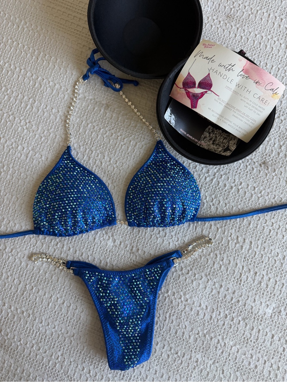 Blue Crystal-Embellished Bikini Set by (unbranded)